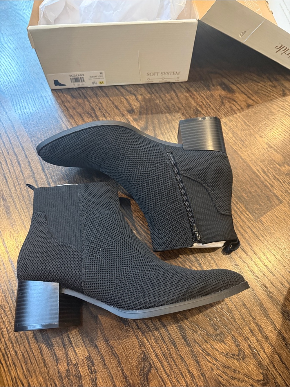 Woman’s 9 1/2 bootie Black Women's Knit Ankle Boots with Block Heel